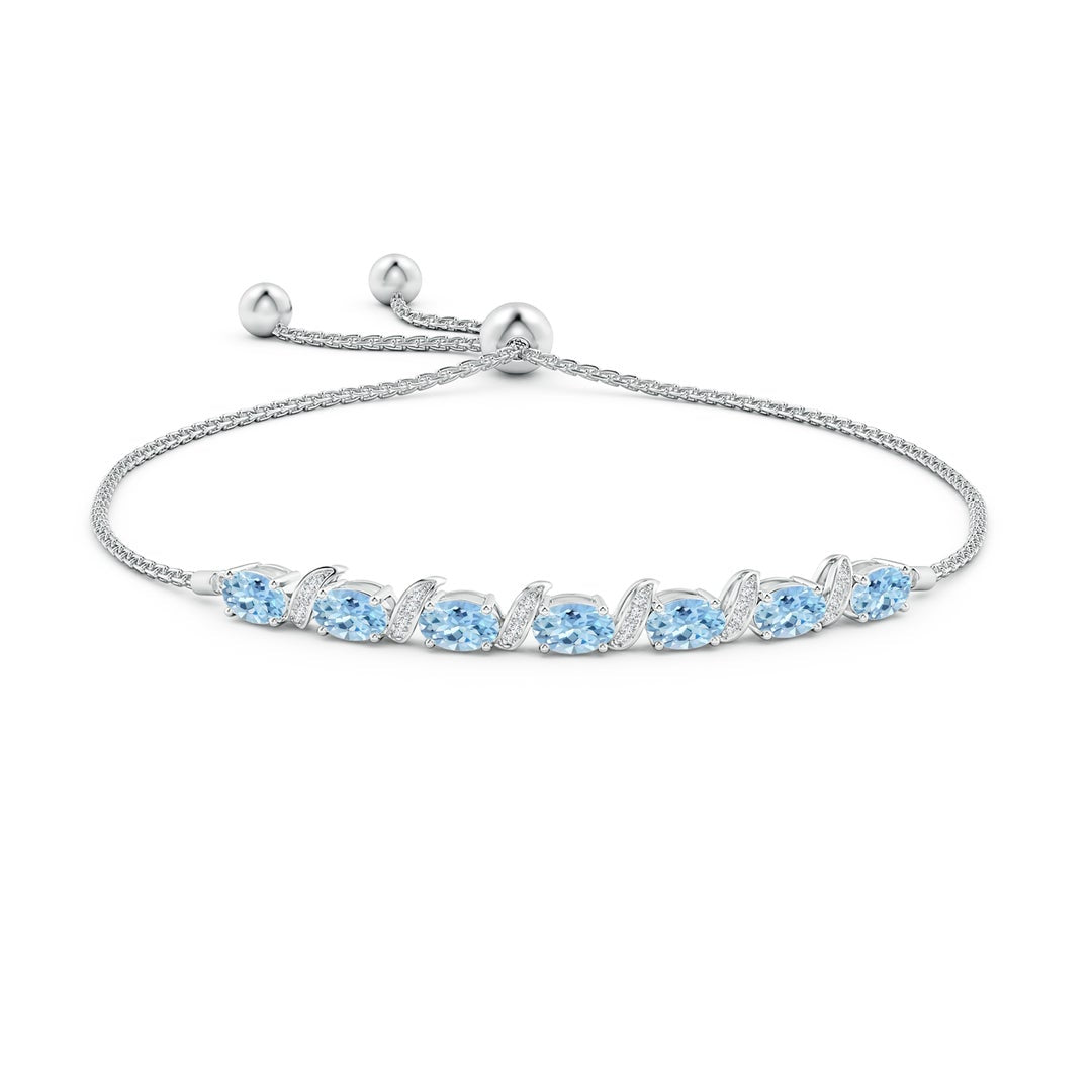 Oval Aquamarine with Moissanite Pavé Accents Tennis Bolo Bracelet