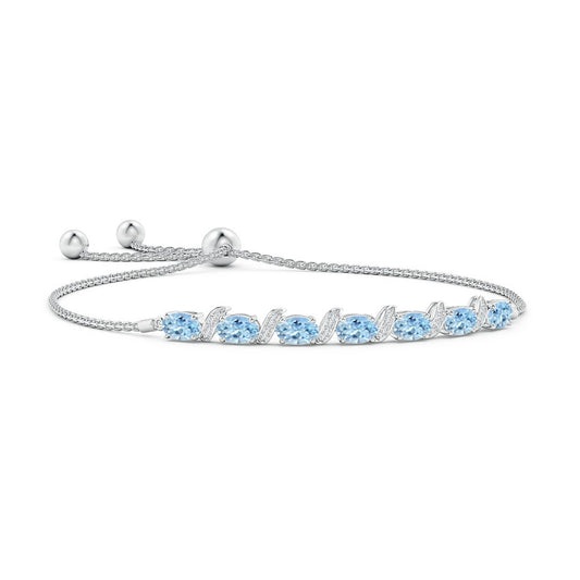Oval Aquamarine with Moissanite Pavé Accents Tennis Bolo Bracelet