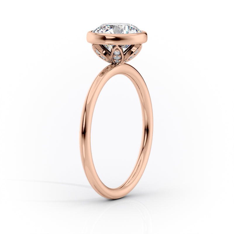 Oval Bezel Solitaire Lab-Grown Diamond Floral Gallery Engagement Ring