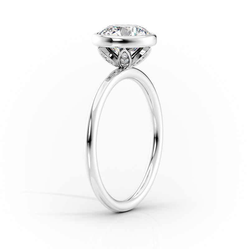 Oval Bezel Solitaire Lab-Grown Diamond Floral Gallery Engagement Ring