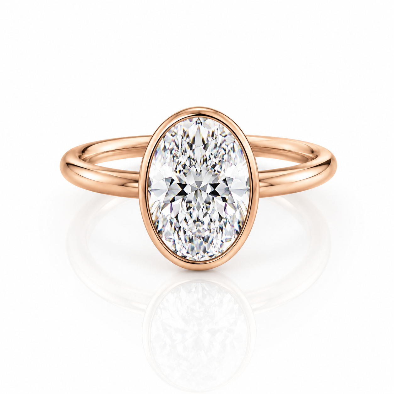 Oval Bezel Solitaire Lab-Grown Diamond Floral Gallery Engagement Ring