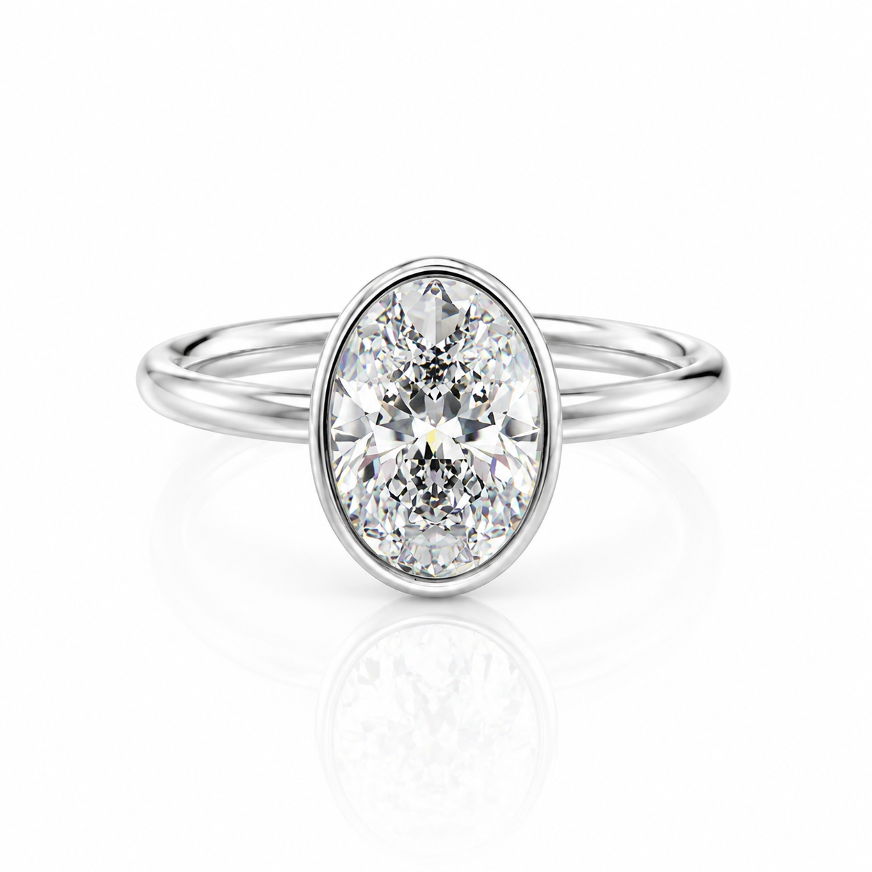 Oval Bezel Solitaire Lab-Grown Diamond Floral Gallery Engagement Ring