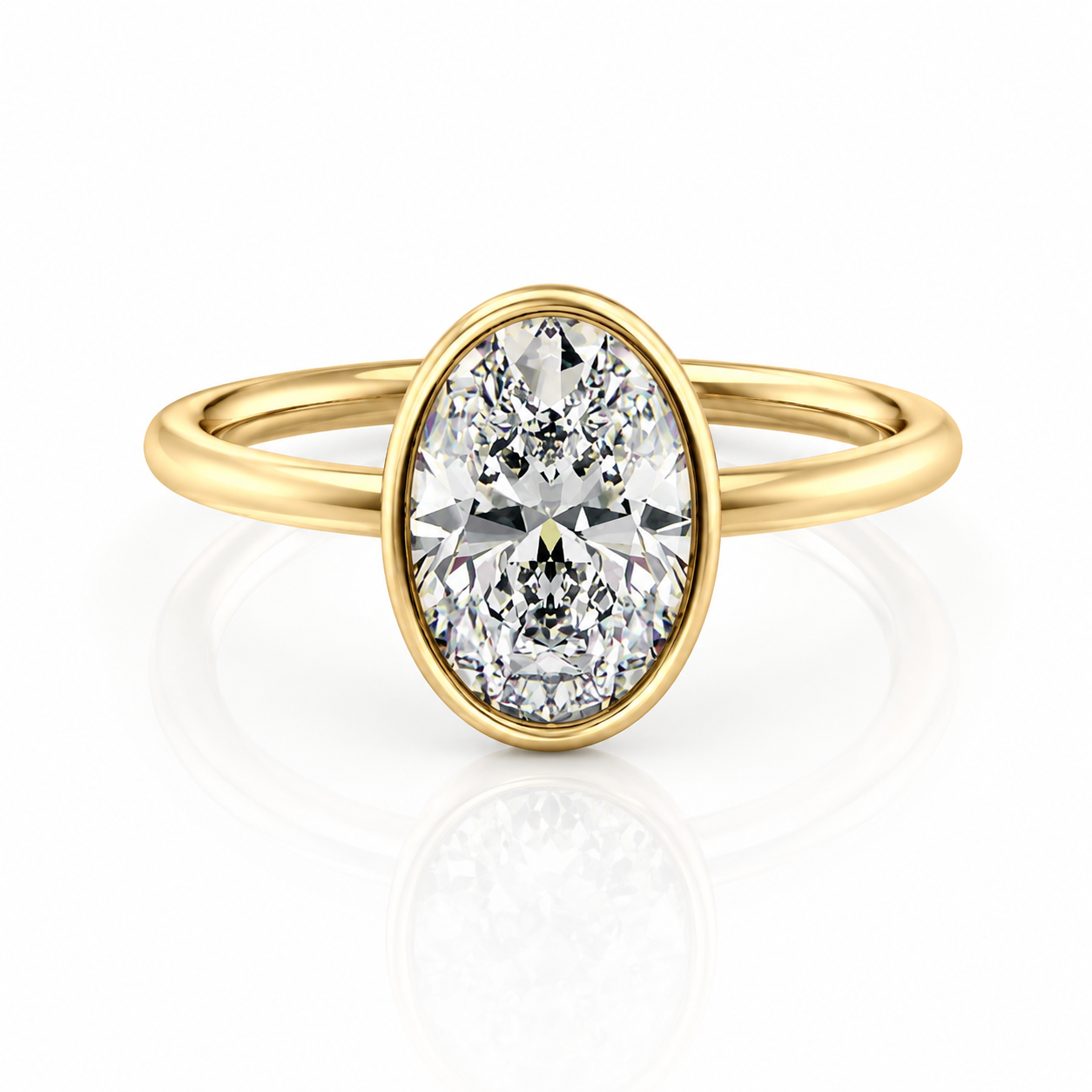 Oval Bezel Solitaire Lab-Grown Diamond Floral Gallery Engagement Ring
