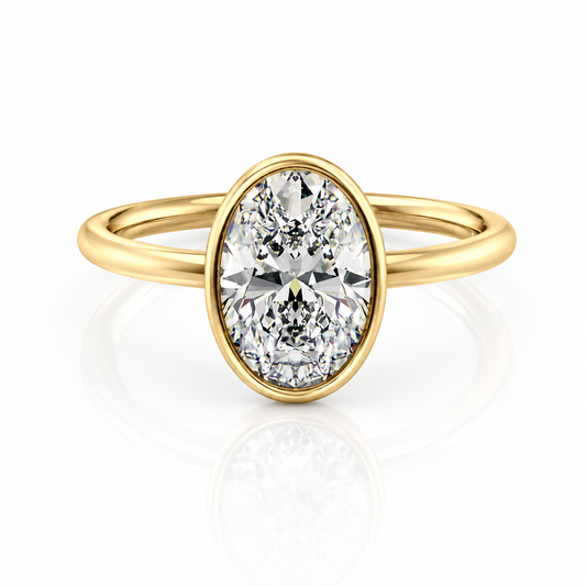 Oval Bezel Solitaire Lab-Grown Diamond Floral Gallery Engagement Ring