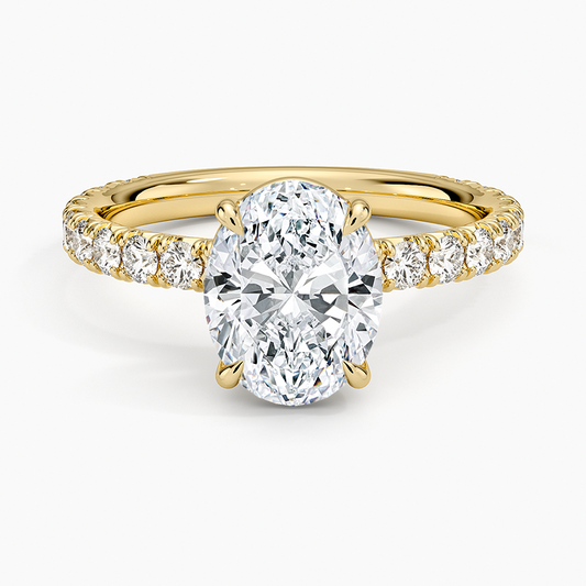 Oval Cut French Pavé Flush-Fit Moissanite Engagement Ring
