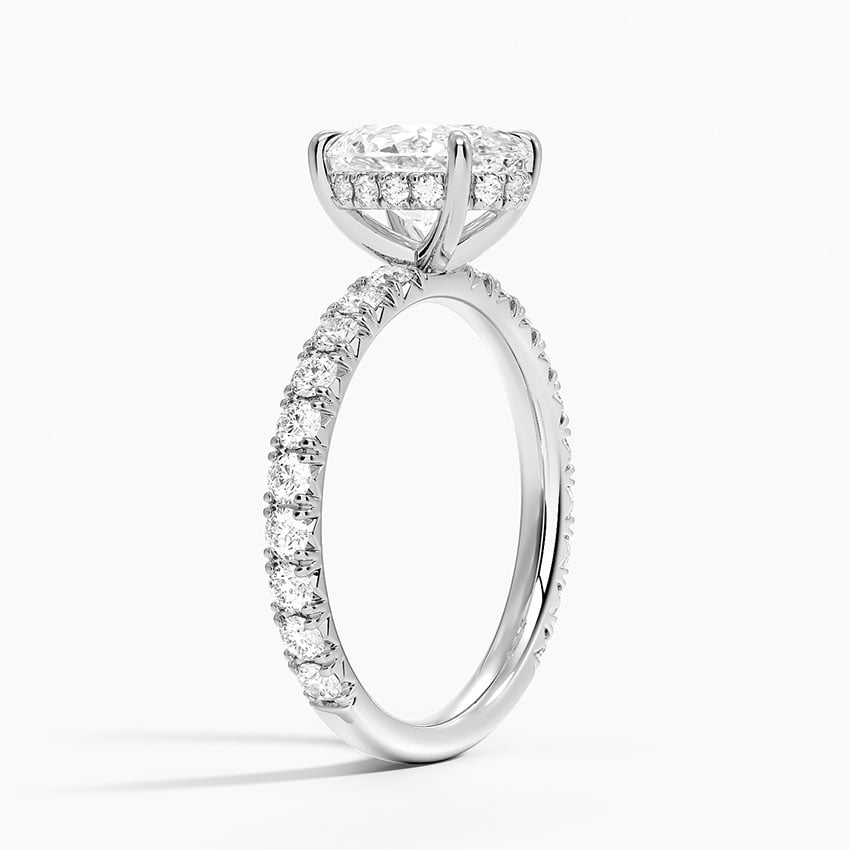 Oval Cut French Pavé Moissanite Engagement Ring with Hidden Halo