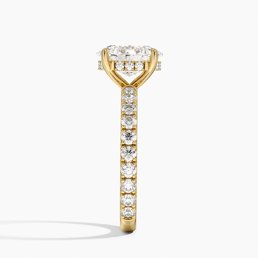 Oval Cut Three-Quarter Pavé Band Moissanite Engagement Ring with Hidden Halo