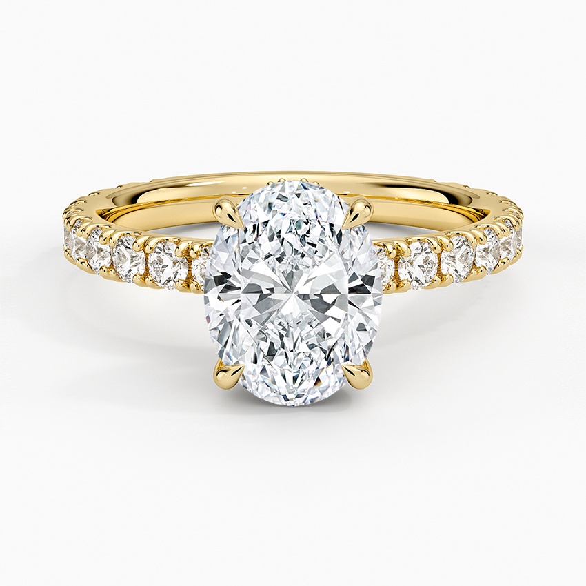 Oval Cut Three-Quarter Pavé Band Moissanite Engagement Ring with Hidden Halo