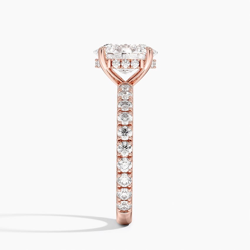 Oval Cut Three-Quarter Pavé Band Moissanite Engagement Ring with Hidden Halo