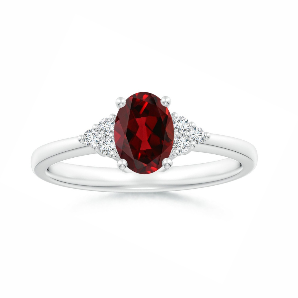 Oval Garnet Engagement Ring with Trio Moissanite Accents