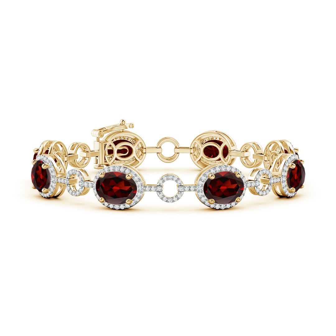 16.56 CTTW Oval Garnet Halo Open Circle Link Moissanite Tennis Bracelet
