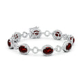 16.56 CTTW Oval Garnet Halo Open Circle Link Moissanite Tennis Bracelet