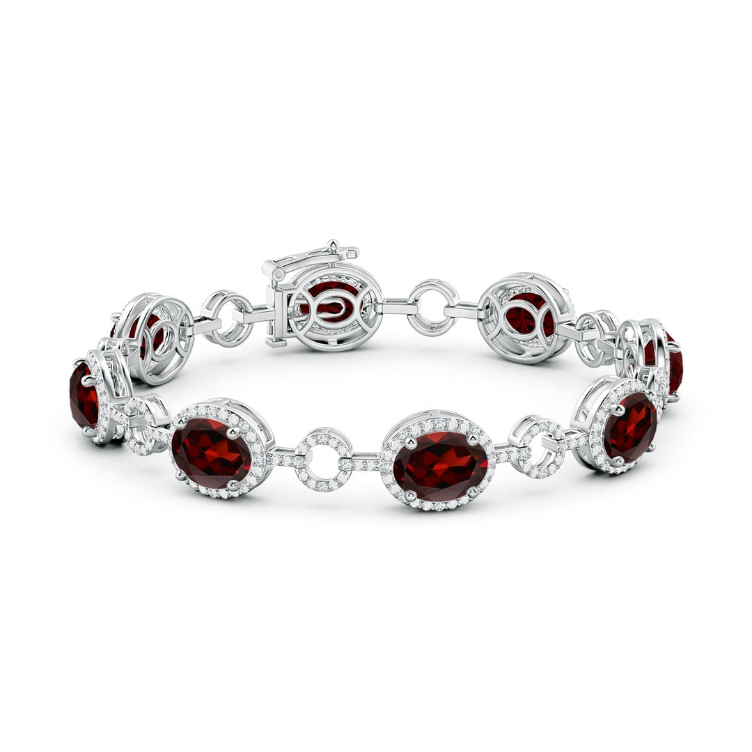 16.56 CTTW Oval Garnet Halo Open Circle Link Moissanite Tennis Bracelet