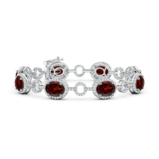 16.56 CTTW Oval Garnet Halo Open Circle Link Moissanite Tennis Bracelet