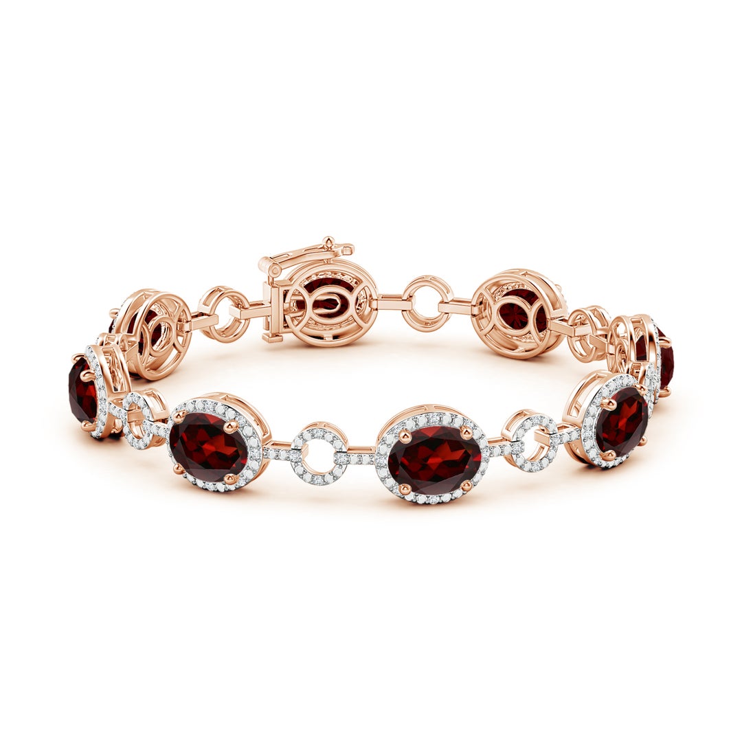 16.56 CTTW Oval Garnet Halo Open Circle Link Moissanite Tennis Bracelet