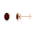 Oval Garnet Solitaire Stud Earrings