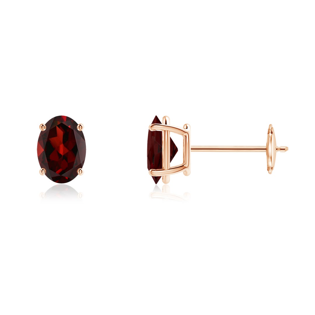 Oval Garnet Solitaire Stud Earrings