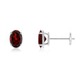 Oval Garnet Solitaire Stud Earrings