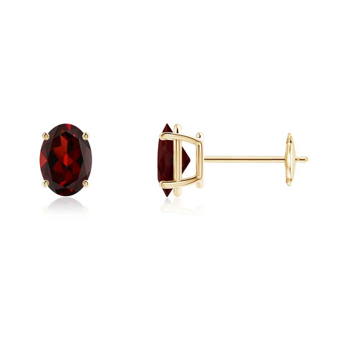 Oval Garnet Solitaire Stud Earrings