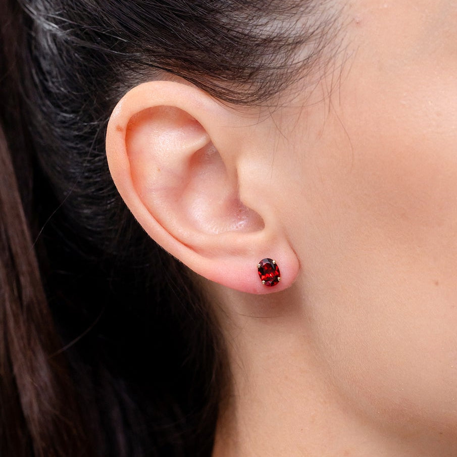 Oval Garnet Solitaire Stud Earrings