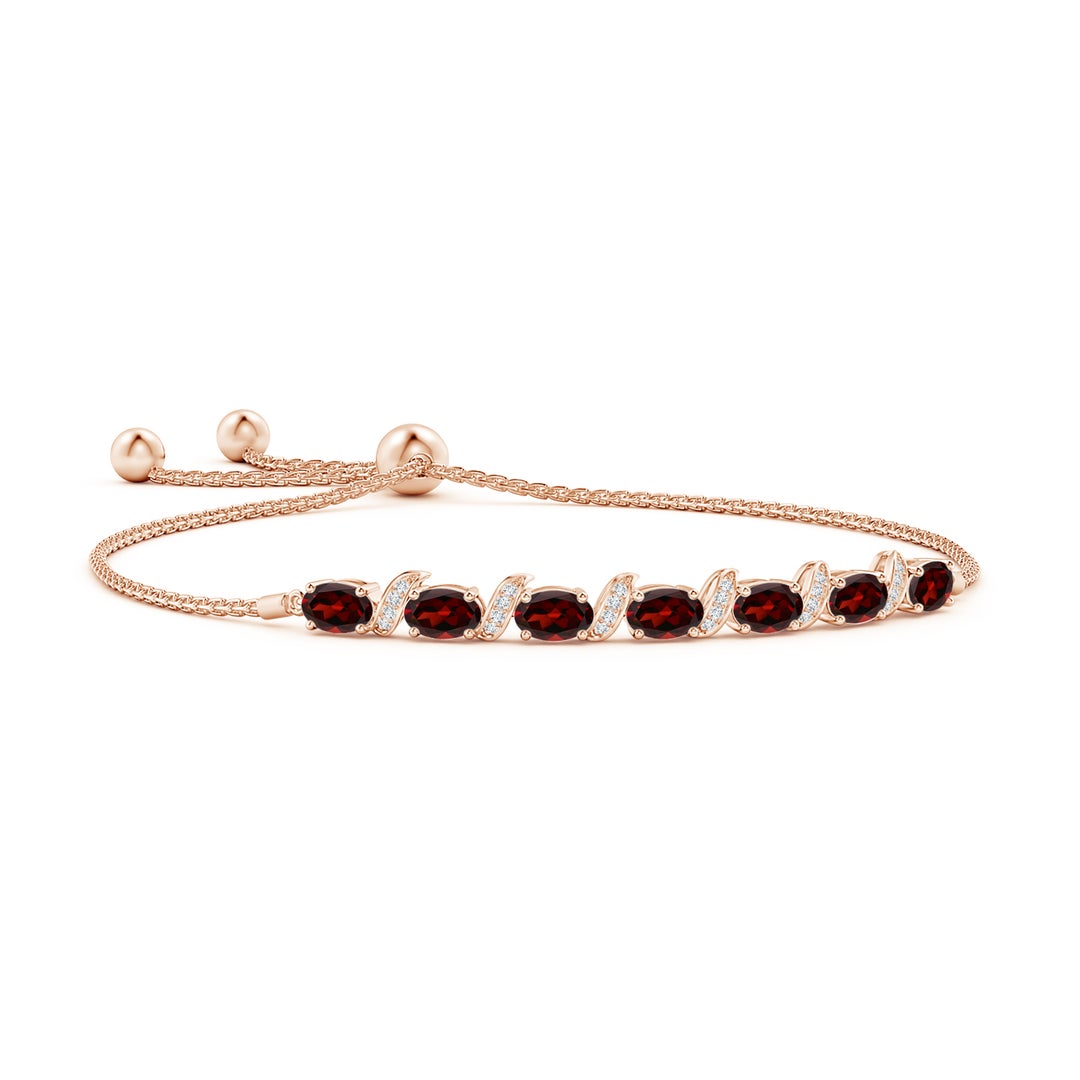 Oval Garnet with Moissanite Pavé Accents Adjustable Tennis Bolo Bracelet