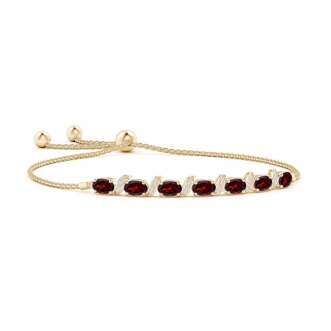 Oval Garnet with Moissanite Pavé Accents Adjustable Tennis Bolo Bracelet