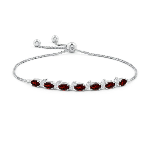Oval Garnet with Moissanite Pavé Accents Adjustable Tennis Bolo Bracelet