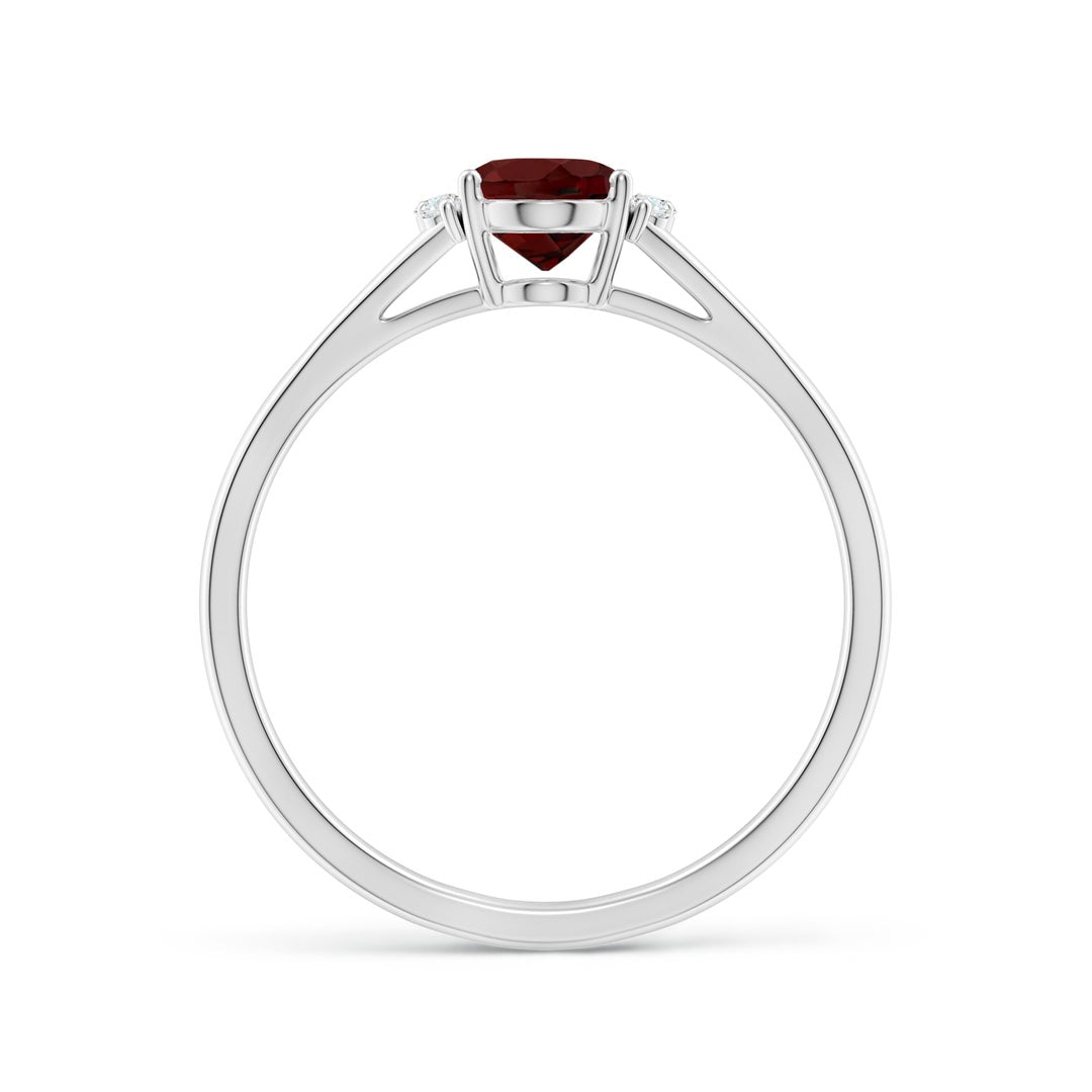 Oval Garnet with Clustered Moissanite Side Accents Engagement Ring