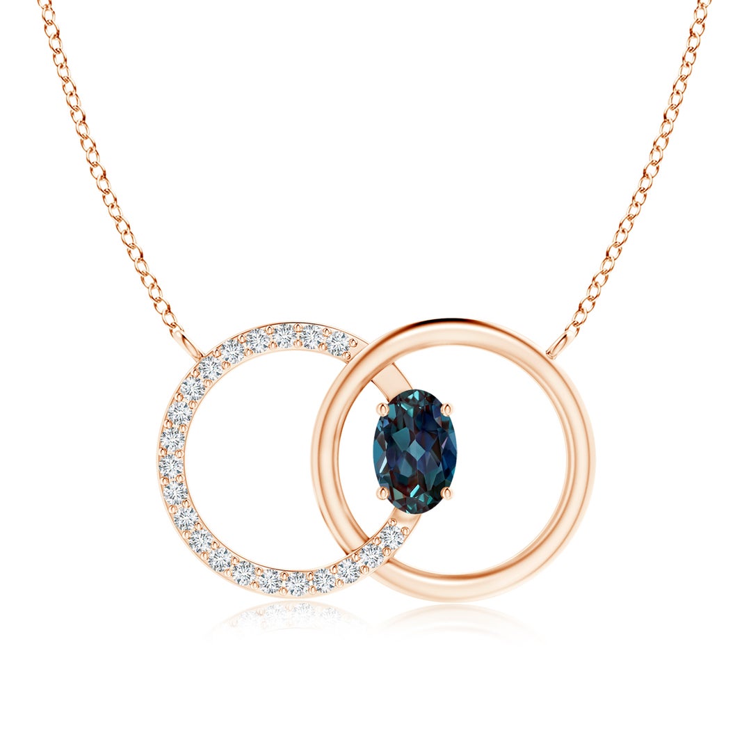 Oval Lab Alexandrite Interlocking Double Circle with Moissanite Accents Necklace