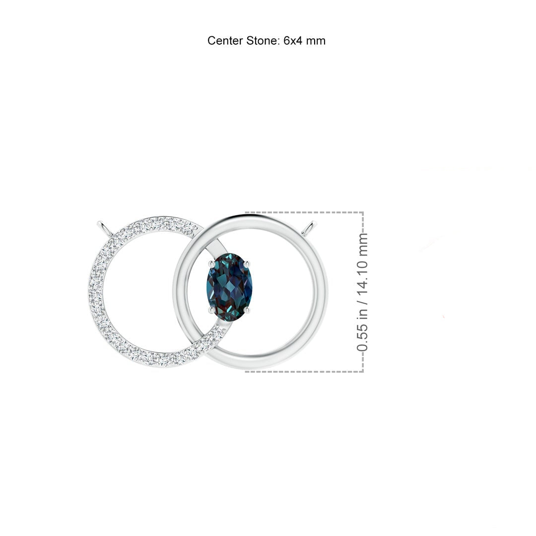 Oval Lab Alexandrite Interlocking Double Circle with Moissanite Accents Necklace