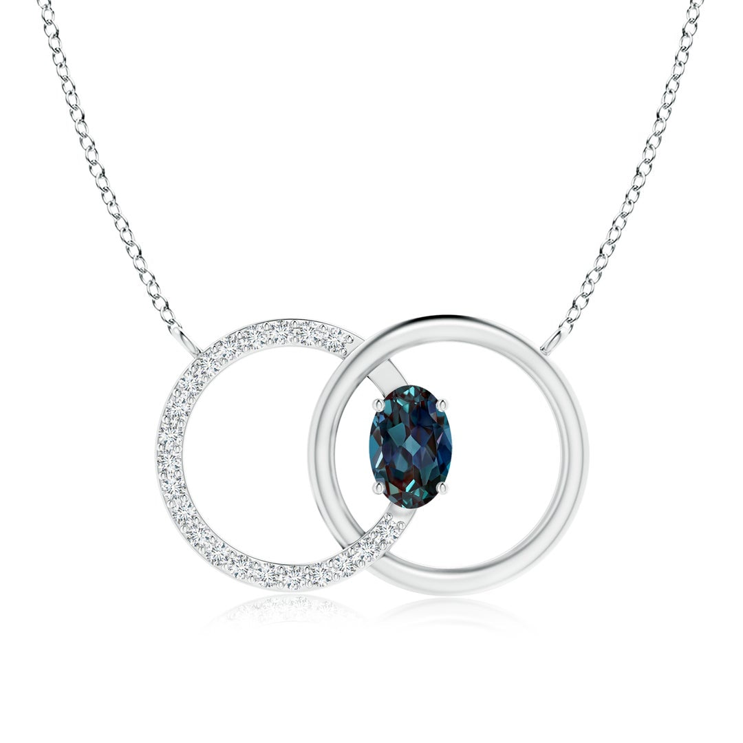 Oval Lab Alexandrite Interlocking Double Circle with Moissanite Accents Necklace