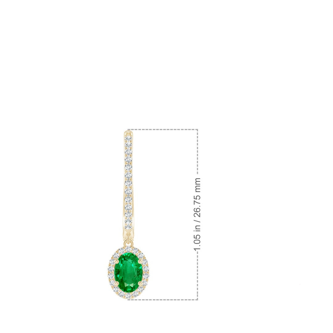 Oval Lab-Created Emerald with Halo Moissanite Huggie Hoop Drop Earrings