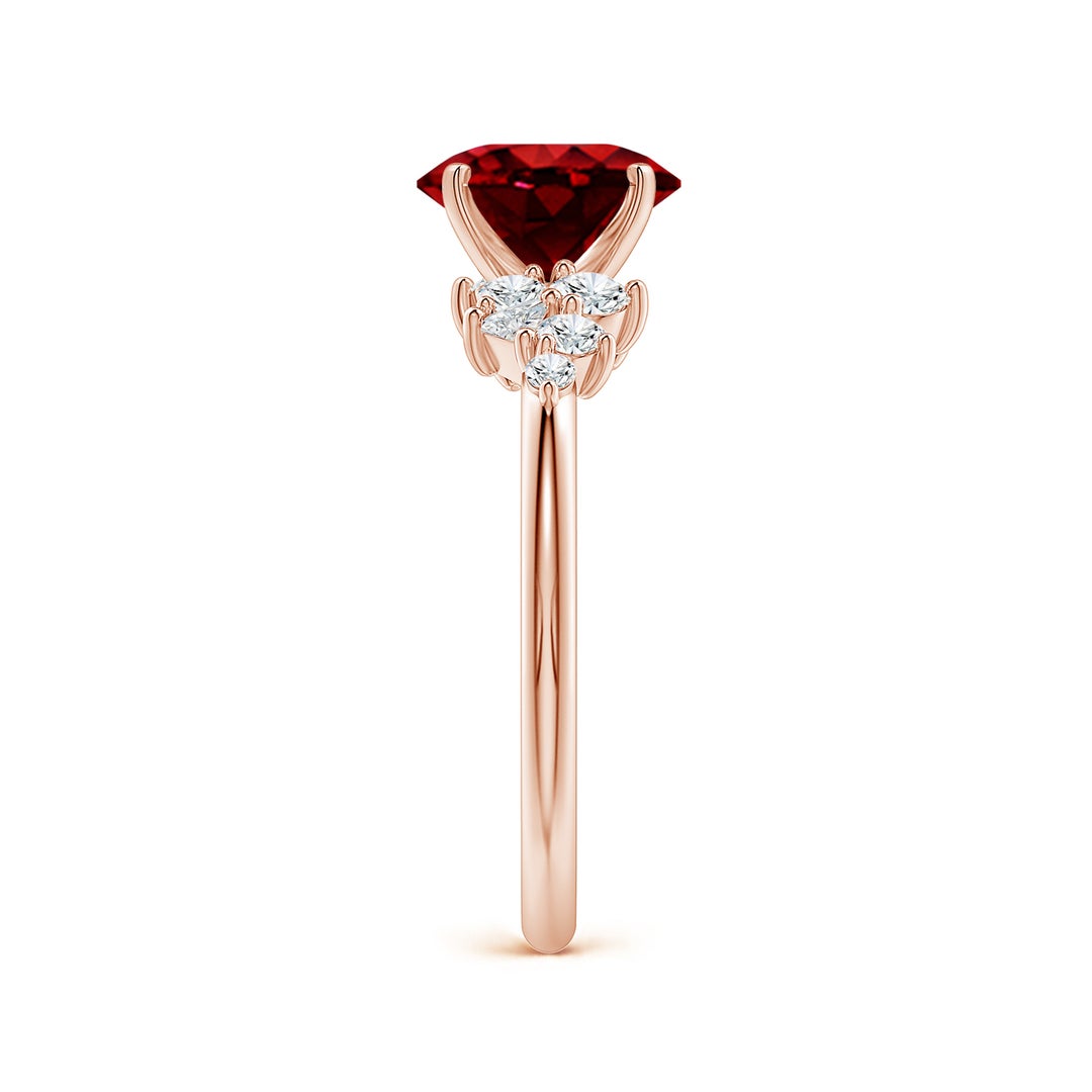 Oval Lab-Created Ruby Engagement Ring with Multi-Shape Moissanite Cluster