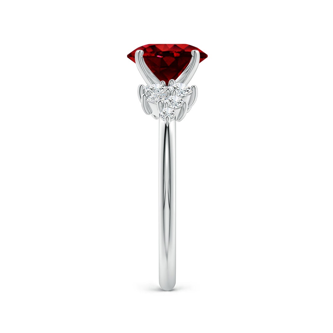 Oval Lab-Created Ruby Engagement Ring with Multi-Shape Moissanite Cluster