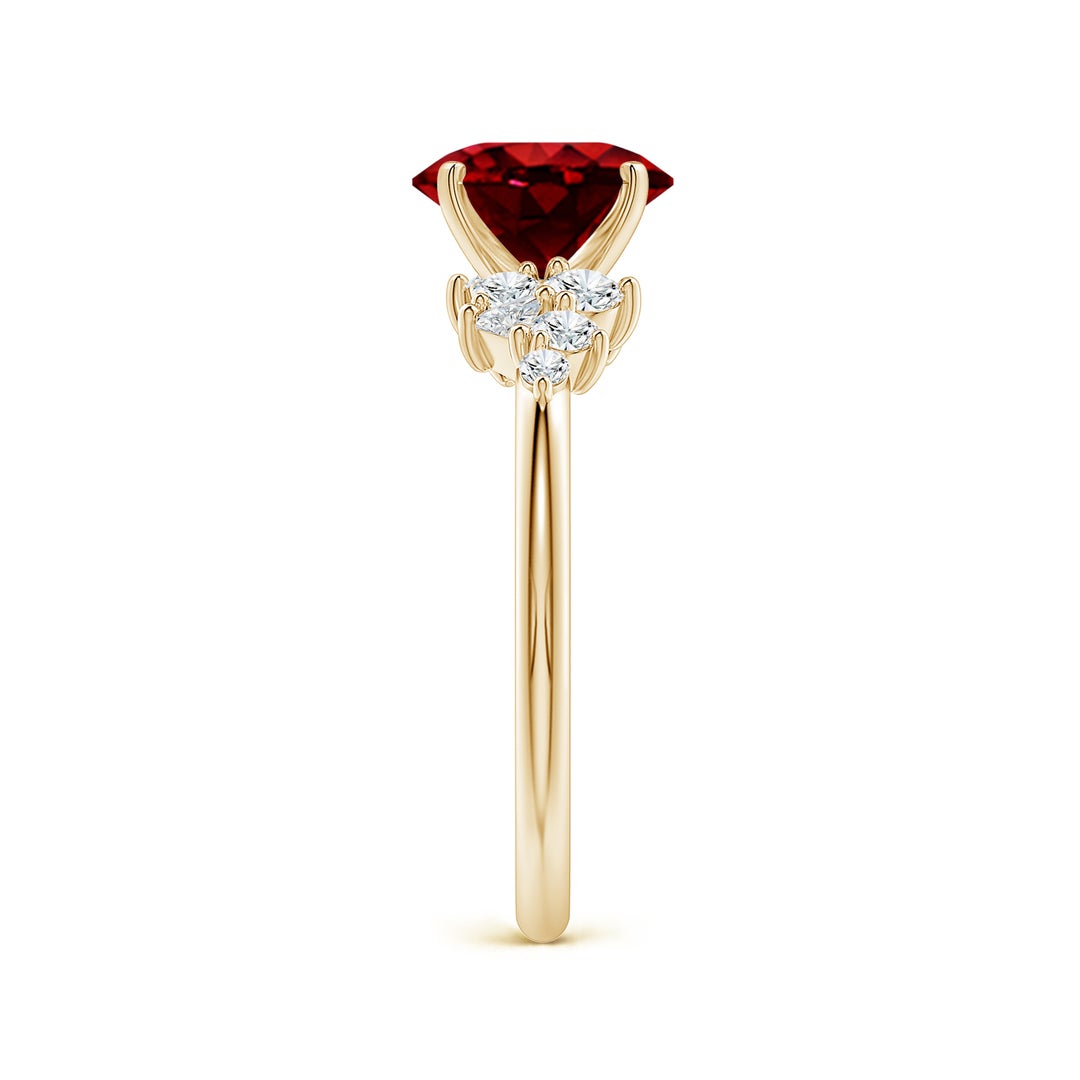 Oval Lab-Created Ruby Engagement Ring with Multi-Shape Moissanite Cluster