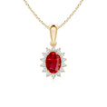 Oval Lab-Created Ruby with Floral Moissanite Halo Pendant Necklace