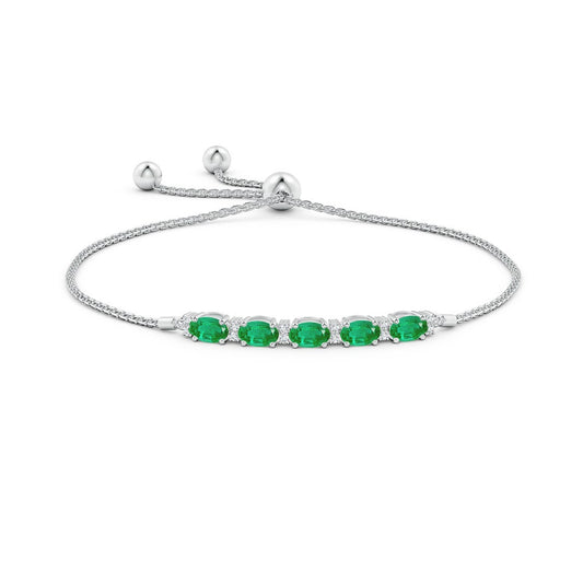 Oval Lab Emerald with Moissanite Accents Adjustable Tennis Bolo Bracelet