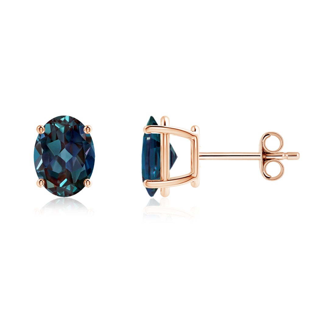 Oval Lab-Grown Alexandrite Solitaire Stud Earrings
