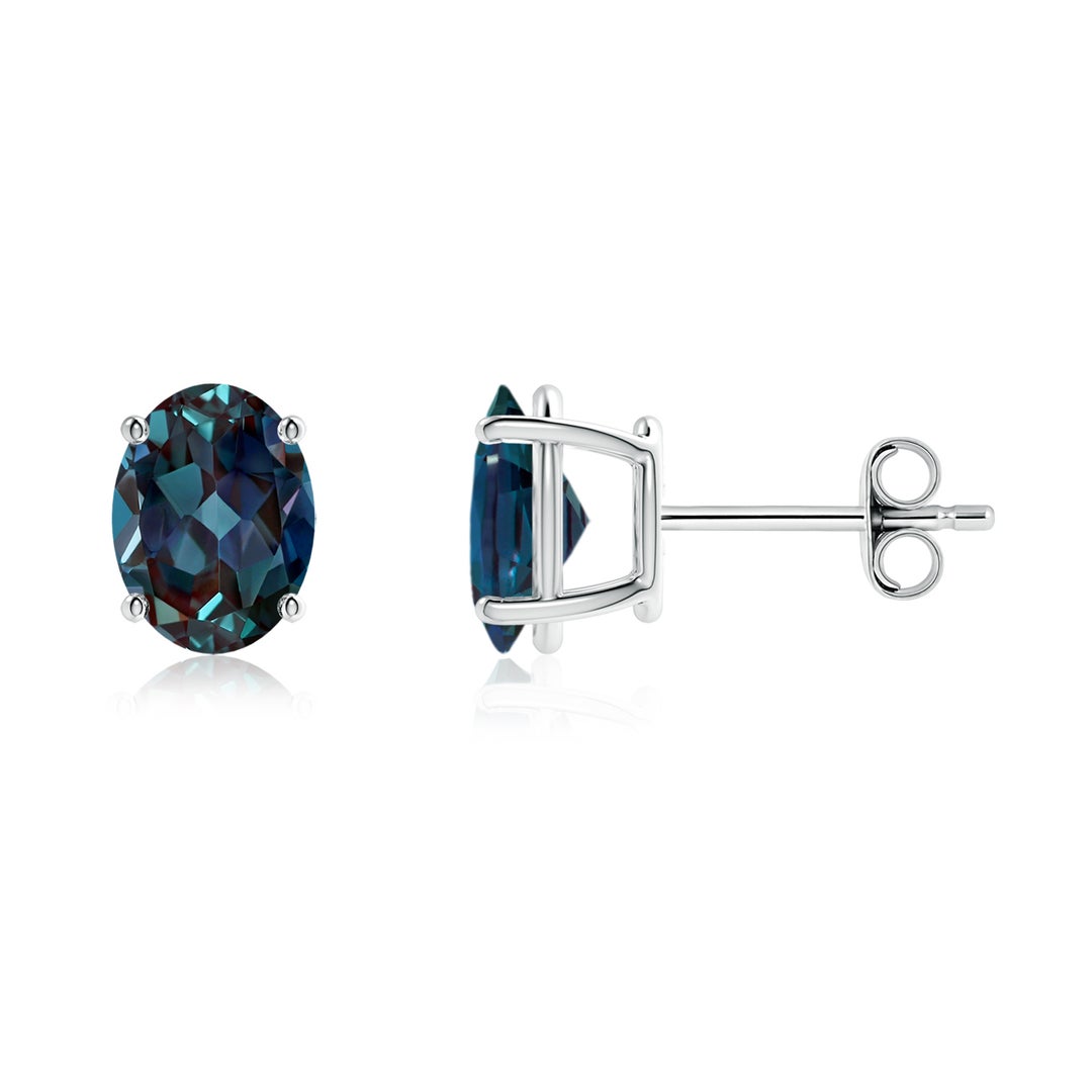 Oval Lab-Grown Alexandrite Solitaire Stud Earrings