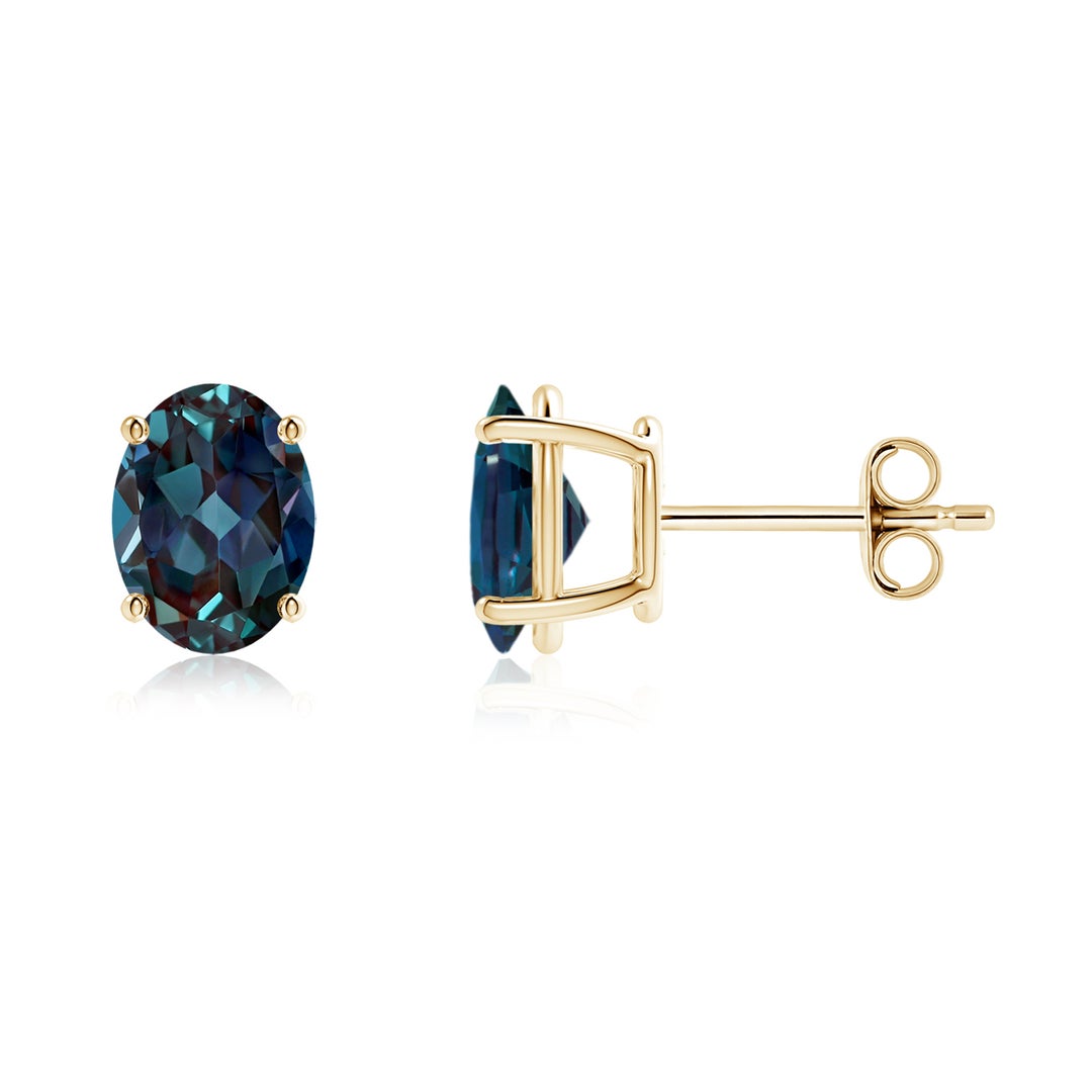Oval Lab-Grown Alexandrite Solitaire Stud Earrings