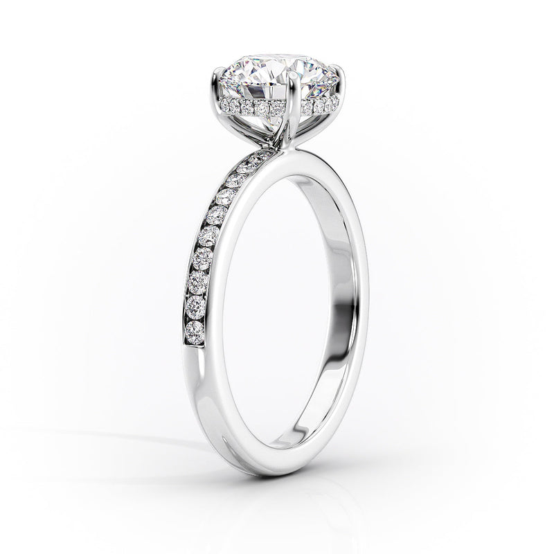 Oval Lab-Grown Diamond Channel-Set Band Hidden Halo Engagement Ring