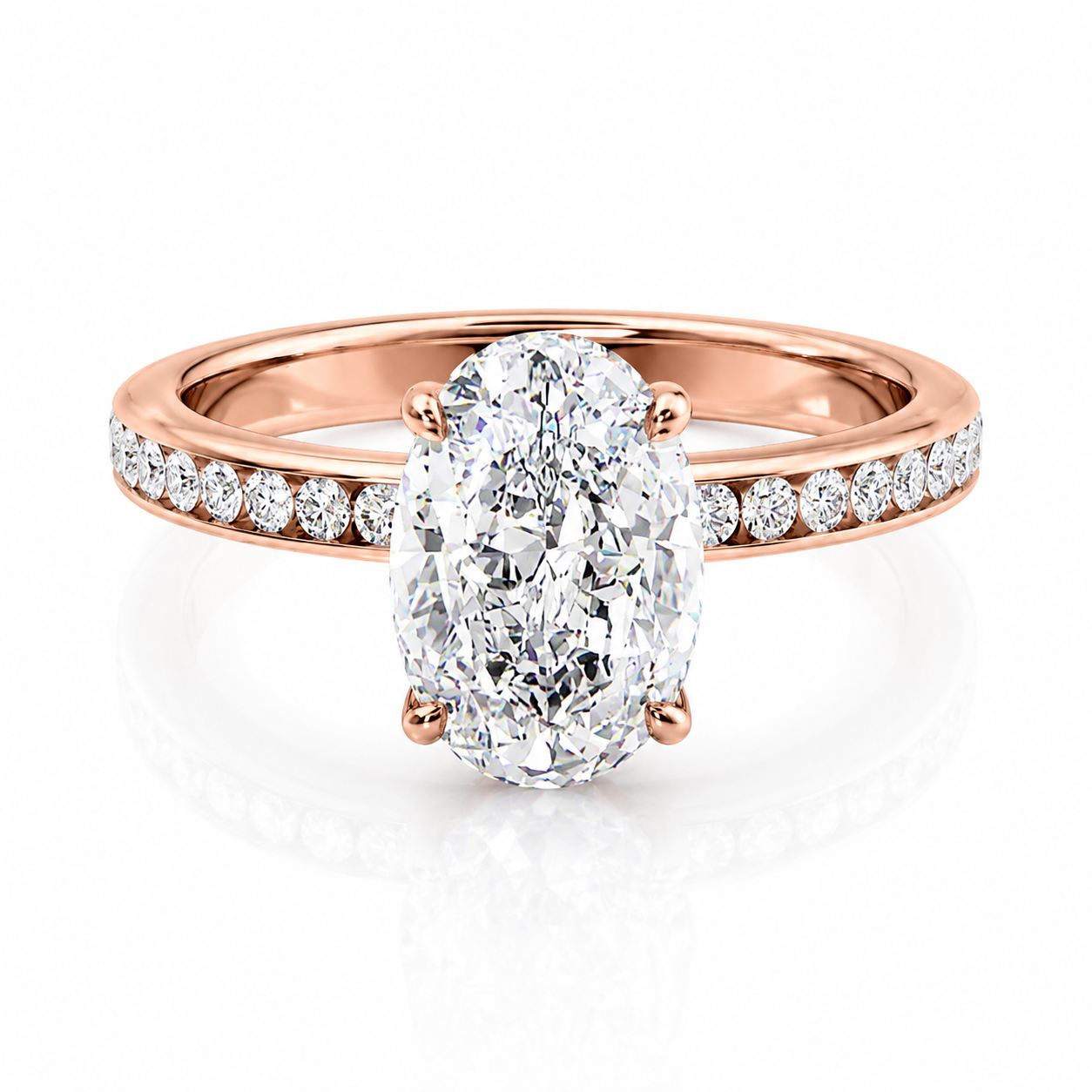 Oval Lab-Grown Diamond Channel-Set Band Hidden Halo Engagement Ring