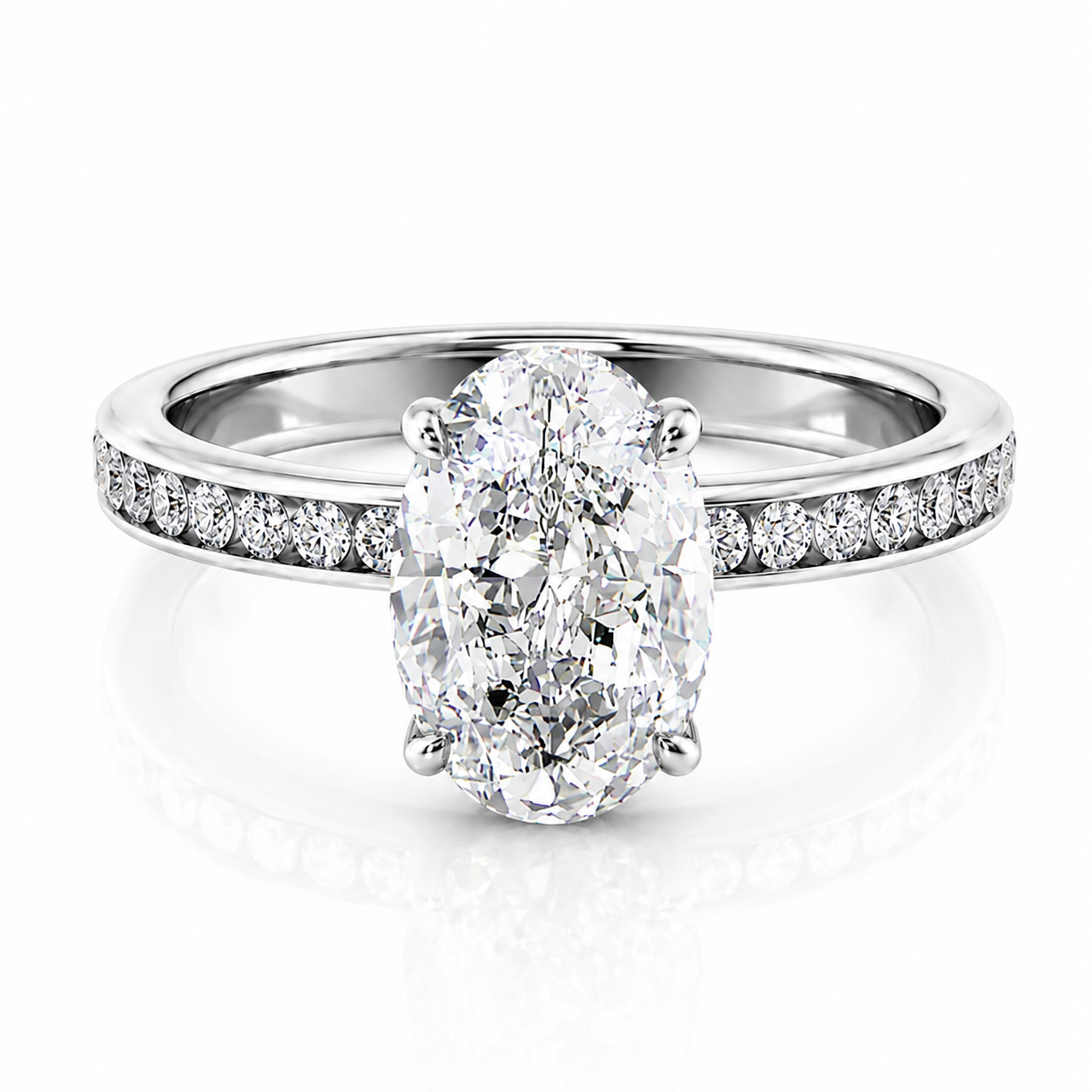 Oval Lab-Grown Diamond Channel-Set Band Hidden Halo Engagement Ring