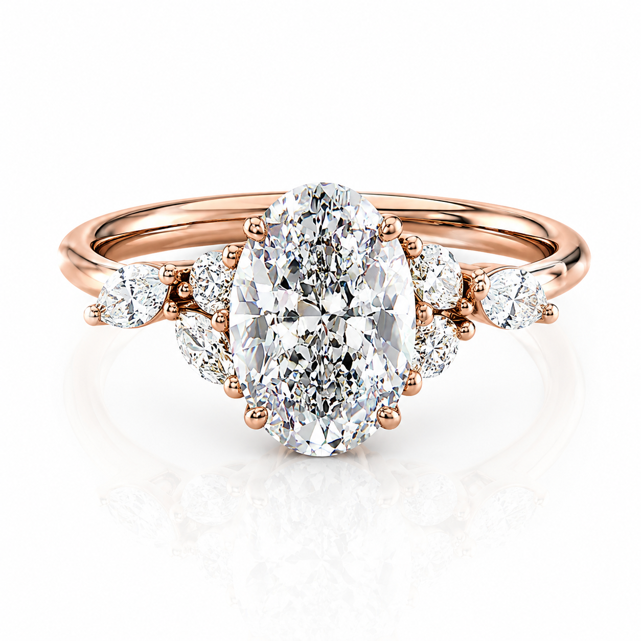 Oval Lab-Grown Diamond Engagement Ring with Marquise and Round Accents