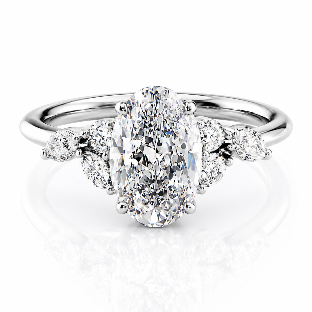 Oval Lab-Grown Diamond Engagement Ring with Marquise and Round Accents