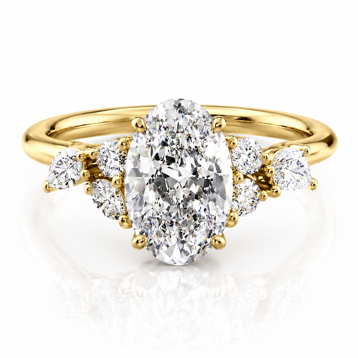 Oval Lab-Grown Diamond Engagement Ring with Marquise and Round Accents