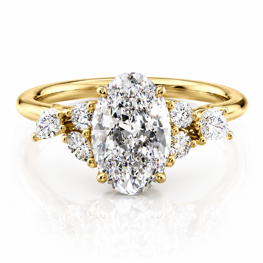 Oval Lab-Grown Diamond Engagement Ring with Marquise and Round Accents