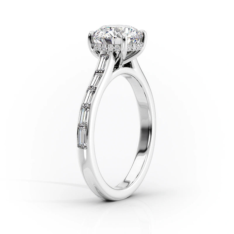 Oval Lab-Grown Diamond Hidden Halo with Baguette Accents Engagement Ring