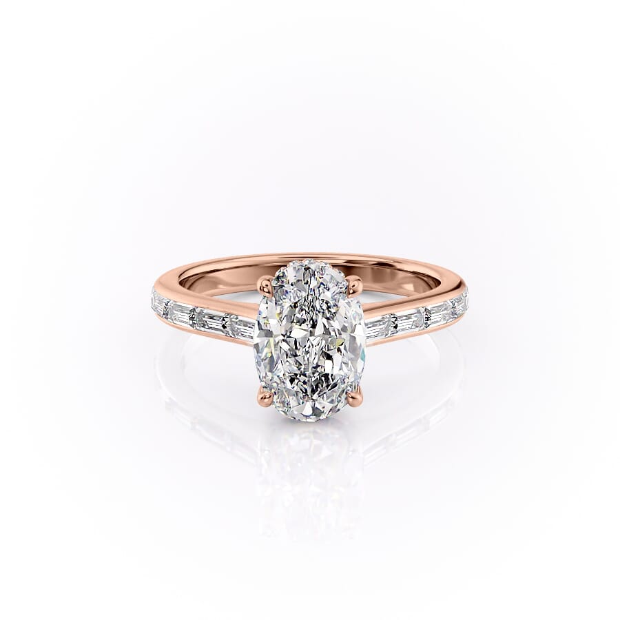 Oval Lab-Grown Diamond Hidden Halo with Baguette Accents Engagement Ring