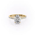 Oval Lab-Grown Diamond Hidden Halo with Baguette Accents Engagement Ring